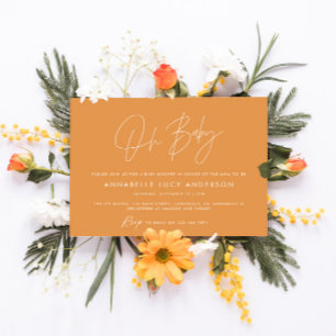 Babyduschskript, modern, levande orange boho inbjudningar