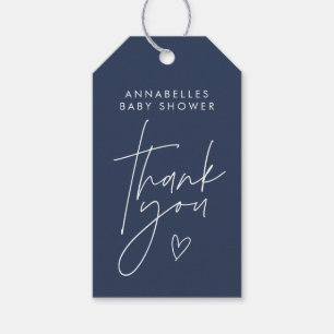 Babyduschskript modern marin blå elegant presentetikett