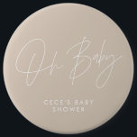 Babyduschskript, modern minimal rosa av keramik knapp<br><div class="desc">Babyduschskript modern ljusskygg rosa och vit elegant party-dekoration-knapp. Minsta babyduschdesign för party i idealisk contemporary.</div>