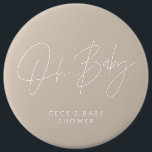 Babyduschskript, modern minimal rosa av keramik knapp<br><div class="desc">Babyduschskript modern ljusskygg rosa och vit elegant party-dekoration-knapp. Minsta babyduschdesign för party i idealisk contemporary.</div>