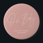 Babyduschskript, modern minimal rosa i ro knapp<br><div class="desc">Babyduschskript modern ljusgig rosa i ro och  i den vita eleganten party-dekoration. Minsta babyduschdesign för party i idealisk contemporary.</div>