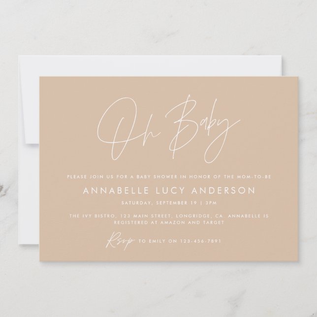 Babyduschskript, modern naturlig beige boho inbjudningar (Framsida)