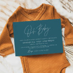Babyduschskript modern tealblåa boho<br><div class="desc">Modern elegant-partiinbjudan för tealblåsenap. Idealisk könsneutral design. Perfekt som samordnar vår,  sommarhösten,  höstskur för vintern.</div>