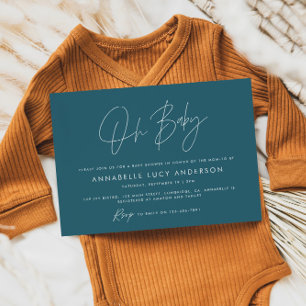 Babyduschskript modern tealblåa boho inbjudningar