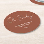 Babyduschskript modern terracotta-brun elegant underlägg papper rund<br><div class="desc">Modern terracotta-brun elegant party-design. Idealisk könsneutral design. Perfekt som samordnar sommar-,  höst-,  höst-,  fall- och vinterduschutformning.</div>