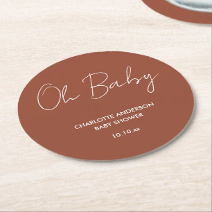 Babyduschskript modern terracotta-brun elegant underlägg papper rund