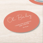 Babyduschskript, modern terracotta-elegant underlägg papper rund<br><div class="desc">Modern terracotta elegant party-design med babyduschskript. Idealisk könsneutral design. Perfekt som samordnar sommar-,  höst-,  höst-,  fall- och vinterduschutformning.</div>
