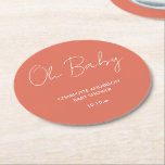 Babyduschskript, modern terracotta-elegant underlägg papper rund<br><div class="desc">Modern terracotta elegant party-design med babyduschskript. Idealisk könsneutral design. Perfekt som samordnar sommar-,  höst-,  höst-,  fall- och vinterduschutformning.</div>