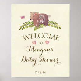 babyduschskylt rosa det är en liten träbjörn poster