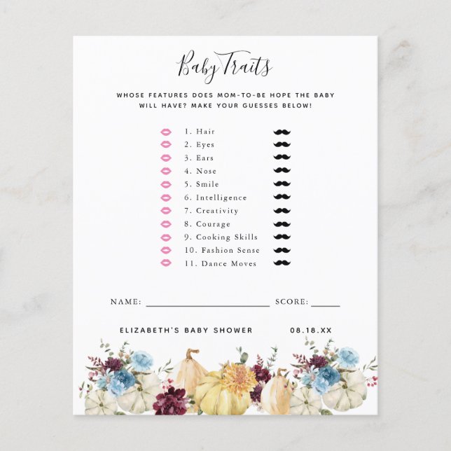 Babyegenskaper | Baby Shower-spel (Framsida)
