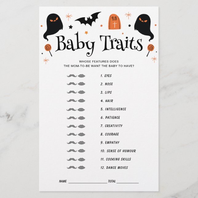 Babyegenskaper Halloween Baby Shower-spel (Framsida)