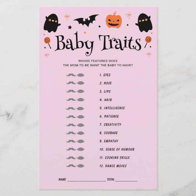 Babyegenskaper Halloween Häxlik Baby Shower-spel (Framsida)