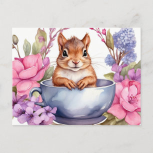 Babyekorre i tekoppen med blommor vykort