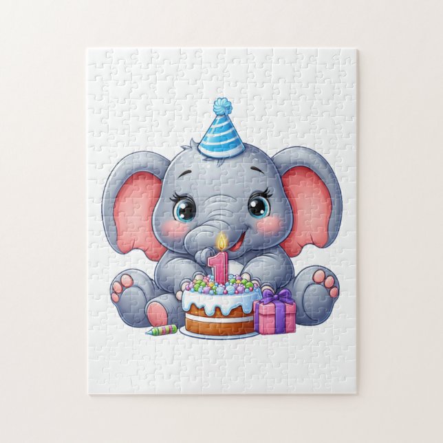 Babyelefant 1-årsdag pussel (Vertikal)