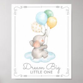 Babyelefant & ballonger Dröm stort Nursery-dekor Poster