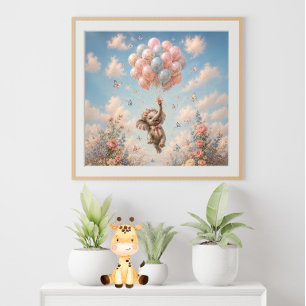 Babyelefant Flytande Ballonger Poster