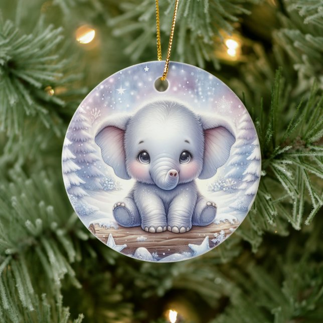 Babyelefant i vinterglans julgransprydnad keramik (Träd)