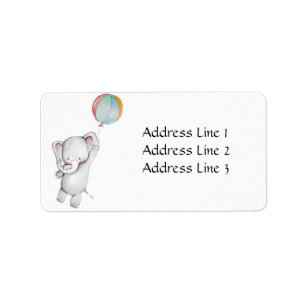 Babyelefant med ballongadressetiketten adressetikett