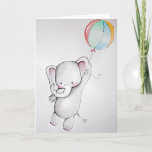 Babyelefant med ballonghälsningkortet kort