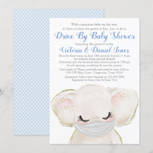Babyelefant med maskindrivning För baby shower Inbjudningar