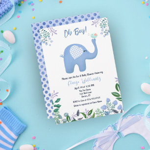 Babyelefant Med Sångfågel Baby Shower Inbjudningar