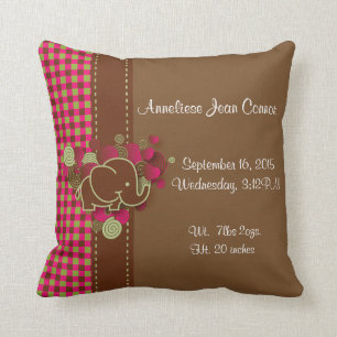 Babyelefant - mörk rosa-, brunt- och gröntpläd kudde