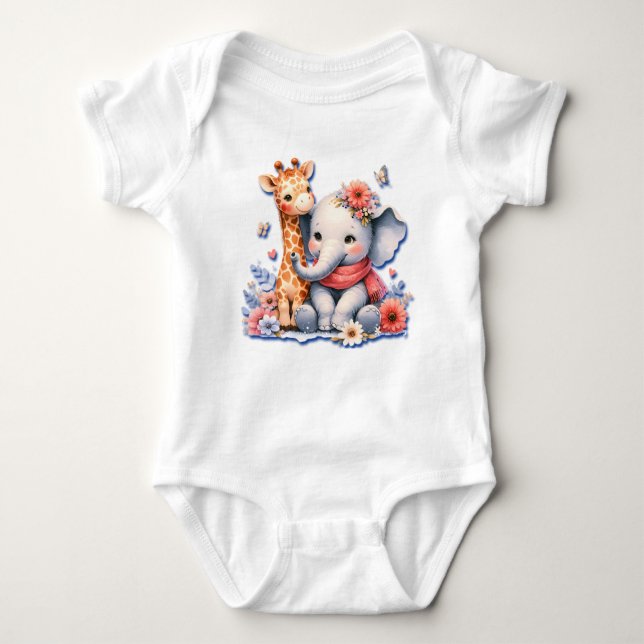 Babyelefant och baby-giraff bästa vänner t shirt (Framsida)