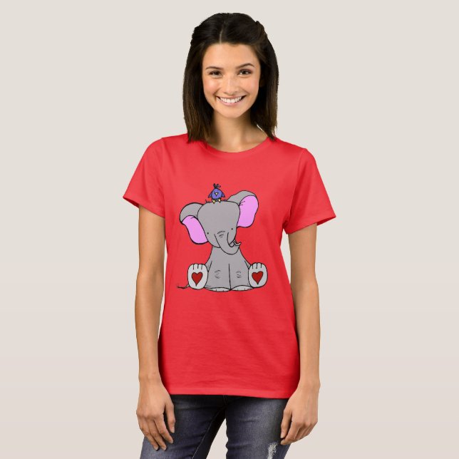 Babyelefant och fågelT-tröja T Shirt (Hel framsida)