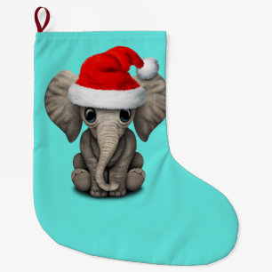 Babyelefant som ha på sig en Santa hatt Stor Julstrumpa