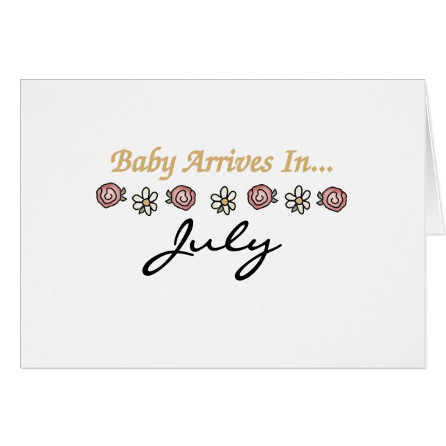 Babyen ankommer i Juli Hälsningskort (Framsidan Horizontal)