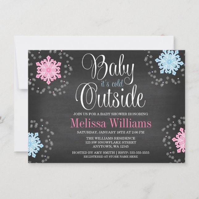 Babyen är det kallt utanför snöflingorbaby shower inbjudningar (Framsida)