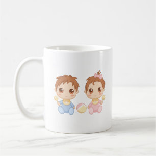 Babyen kopplar samman pojken och flickan kaffemugg