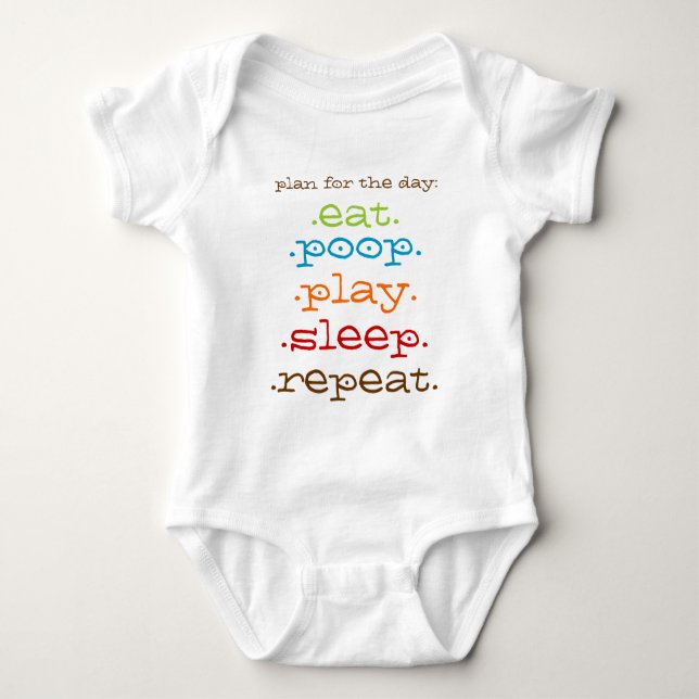 Babyen planerar: Äta poopen, sömn, repetitionrolig T-shirt (Framsida)