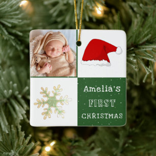 Babyens första jul Tomtehatt Snöflinga Foto Julgransprydnad Keramik
