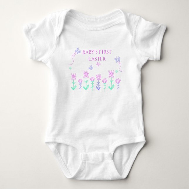 Babyens första påsk vår trädgård overall t-shirt (Framsida)