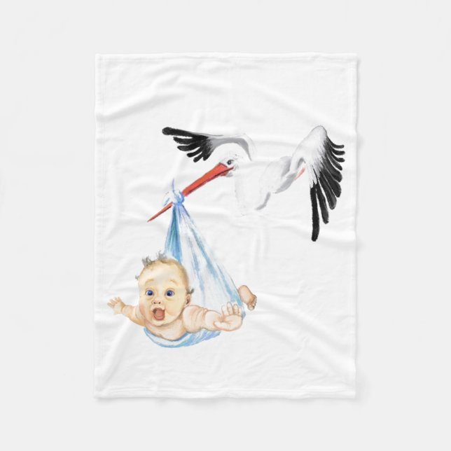 Babyfiltfiltar med stork och baby fleecefilt (Framsidan)