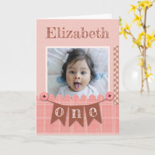 Babyflicka 1-årsdag Rosa Scrapbook Kort