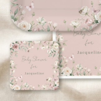 Babyflicka att bli Pastell Rosa Ros Blommig Bris Underlägg Papper Kvadrat