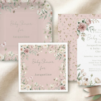 Babyflicka att bli Rose Blommig Pastell Rosa Bröll Pappersservett