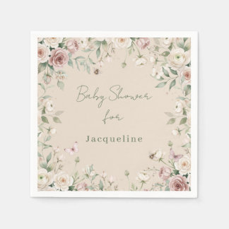 Babyflicka att bli Rose Blommig Taupe och Rosa Bru Pappersservett