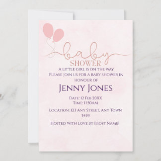 babyflicka baby shower inbjudan | rosa baby