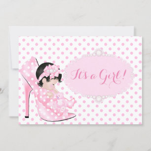 Babyflicka Bebis Baby Shower Rosa Vita Prickar C Inbjudningar