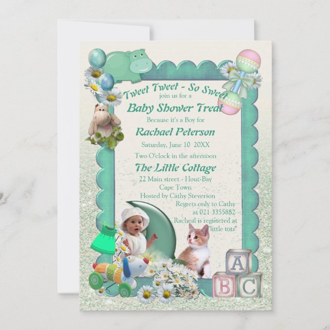 Babyflicka Bebis Shower Tweets Inbjudan (Framsida)