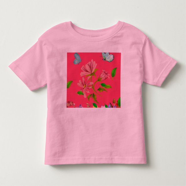 Babyflicka Blommig & Fjärils Konst T Shirt (Framsida)