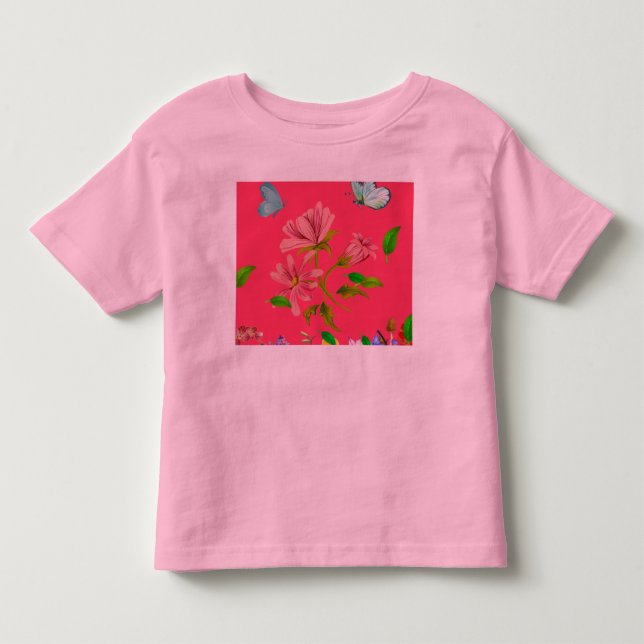 Babyflicka Blommor & Fjärilar Konst T Shirt (Framsida)