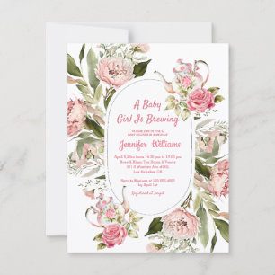 babyflicka brygger botanisk tebjudning baby shower inbjudningar