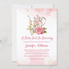 babyflicka brygger rosa tea party-inbjudan anteckningskort