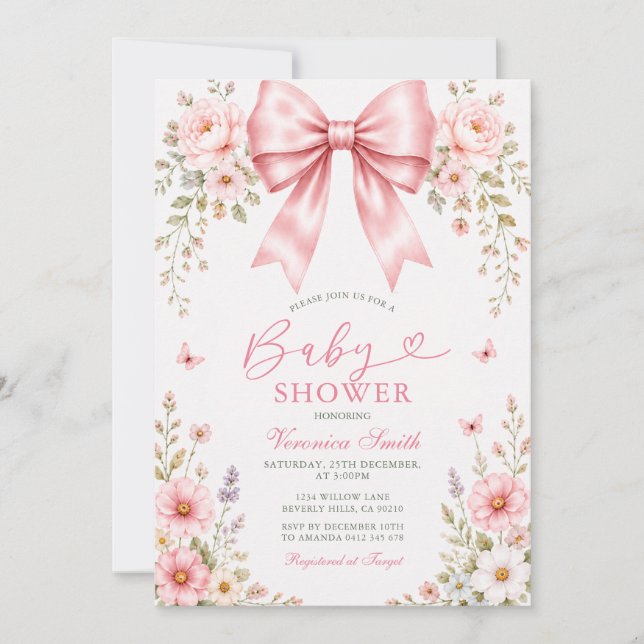 Babyflicka Coquette Baby DUSCH  Blommig Inbjudningar (Framsida)