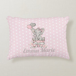 Babyflicka Elefant Rosa Silverballonger Prydnadskudde