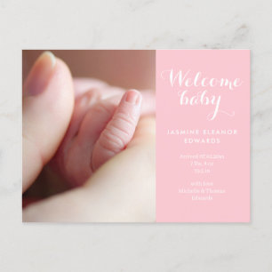 Babyflicka Födelseskript Monogram Rosa Födelse Meddelande Vykort